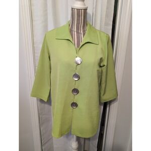 Caroline Rose 2- Piece Green Jacket & Tank Set Silver Artsy Buttons Petite XS
